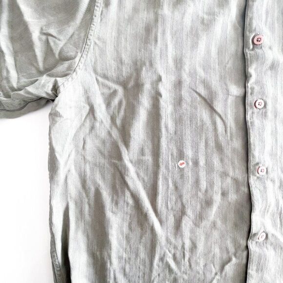 Claiborne Mens Silk Button Down Camp Shirt Casual Short Sleeve Green Large - Picture 6 of 8